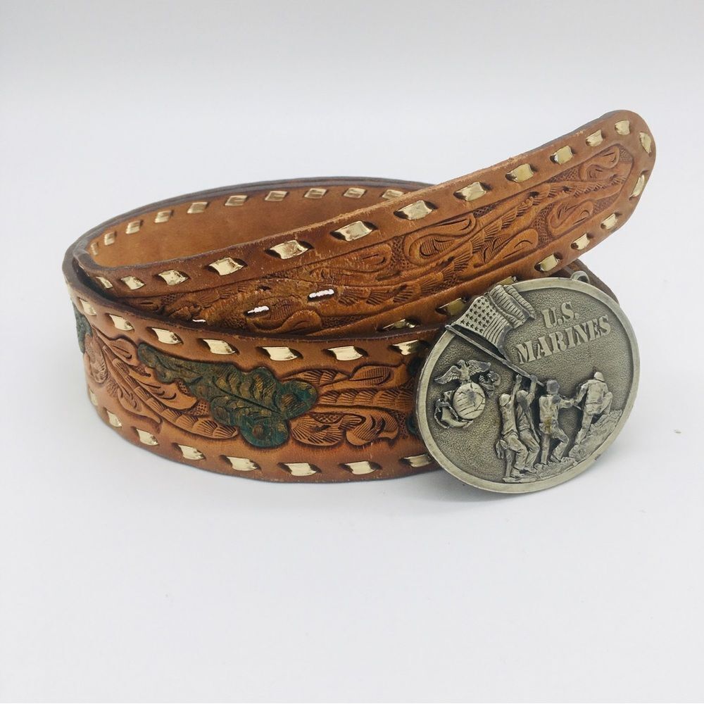 Vintage Motley’s Leather Hand Tooled Belt with US Marines Buckle